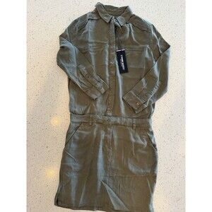 Etienne Marcel Olive Shirt Dress Button Front Collared Pockets Long Sleeve XS
